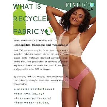 FINETOO Underwear for Women Lace Sexy Hipster V Cut No Show Bikini Panties Seamless Cheeky 5 Pack S-...