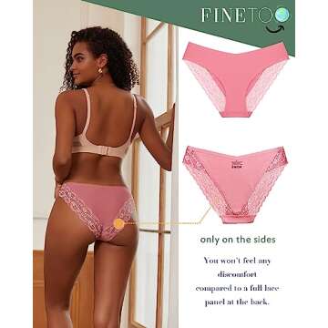 FINETOO Eco-Friendly Lace Seamless Bikini Panties 5 Pack