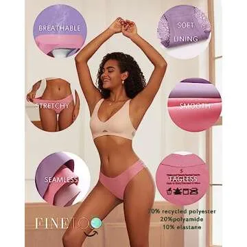 FINETOO Eco-Friendly Lace Seamless Bikini Panties 5 Pack