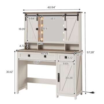 AOGLLATI Makeup Vanity with Lights & Barn Doors, Vanity Desk with Mirror and Lights & Charging Stati...