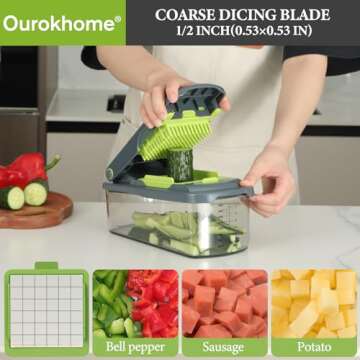 Ourokhome Vegetable Chopper Onion Cutter with Container, Multifunctional Food Chopper Veggie Dicer w...