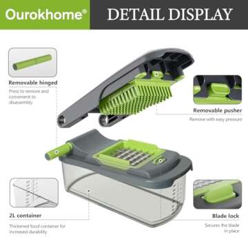 Ourokhome Vegetable Chopper Onion Cutter with Container, Multifunctional Food Chopper Veggie Dicer with 2 Blades for Carrot, Potato, Tomato, Essential Kitchen Gadgets (2 in 1, Gray)