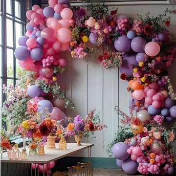 Purple Pink Balloon Garland Double Stuffed Lavender Lilac Balloons Different Sizes Pastel Balloons Hot Pink Lavender Balloon Arch Kit for Baby Shower Butterfly Birthday Wedding Party Decorations