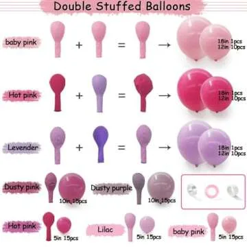 Purple Pink Balloon Garland Double Stuffed Lavender Lilac Balloons Different Sizes Pastel Balloons Hot Pink Lavender Balloon Arch Kit for Baby Shower Butterfly Birthday Wedding Party Decorations