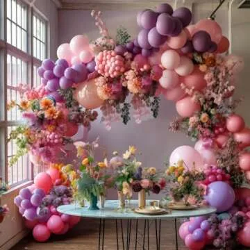 Purple Pink Balloon Garland Double Stuffed Lavender Lilac Balloons Different Sizes Pastel Balloons Hot Pink Lavender Balloon Arch Kit for Baby Shower Butterfly Birthday Wedding Party Decorations