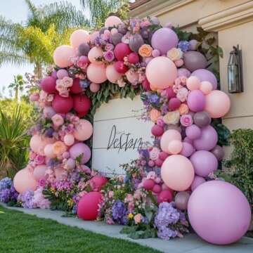 Purple Pink Balloon Garland Double Stuffed Lavender Lilac Balloons Different Sizes Pastel Balloons Hot Pink Lavender Balloon Arch Kit for Baby Shower Butterfly Birthday Wedding Party Decorations