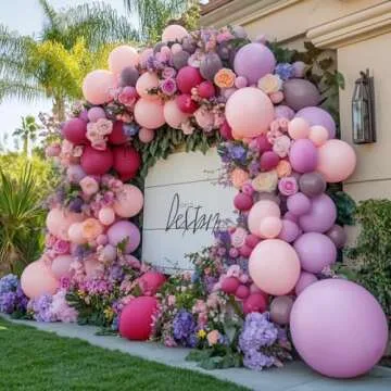 Purple Pink Balloon Garland Double Stuffed Lavender Lilac Balloons Different Sizes Pastel Balloons Hot Pink Lavender Balloon Arch Kit for Baby Shower Butterfly Birthday Wedding Party Decorations