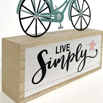 Eternhome Spring Block Bicycle Live Simple Decoration for Home Wooden Farmhouse Metal Signs Rustic Vintage Decorations for Table House Kitchen Living Room Indoor Outdoor Country Art 10”x 5"