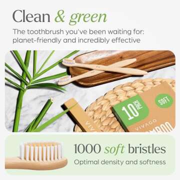 VIVAGO Biodegradable Bamboo Toothbrushes 10 Pack - BPA Free Soft Bristles Toothbrushes, Eco-Friendly...