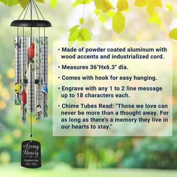 Custom Sympathy Wind Chime for Memorials - 36"