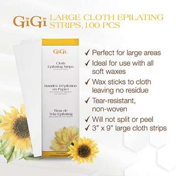 GiGi Large Cloth Epilating Strips for Arms, Legs, Chest, and Back Hair Waxing/Hair Removal, 100 Piec...