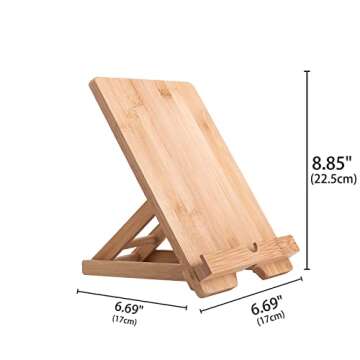 Bamboo Tablet Stand Holder Adjustable Folding Wood iPad Stand with Chargeable Hole for Desk iPad Cooking Stand
