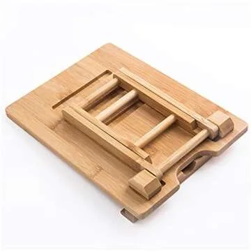 Bamboo Tablet Stand Holder Adjustable Folding Wood iPad Stand with Chargeable Hole for Desk iPad Cooking Stand