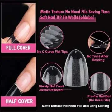 UNA GELLA Short Oval Almond Fake Nails 504pcs Press on Nails Pre-shape Short Almond Round Gel Nail Tips for Full Cover Acrylic False Nails For Nail Extension Home DIY Salon 12 Sizes False Gelly Tips