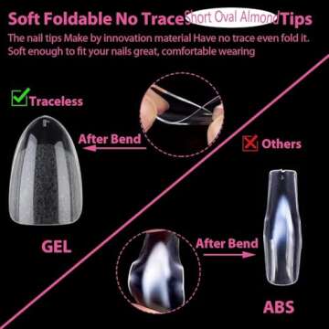 UNA GELLA Short Oval Almond Fake Nails 504pcs Press on Nails Pre-shape Short Almond Round Gel Nail Tips for Full Cover Acrylic False Nails For Nail Extension Home DIY Salon 12 Sizes False Gelly Tips