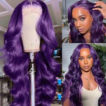 YMS Purple Lace Front Wigs Human Hair 200% Density Purple Human Hair Wigs for Women Body Wave 13x4 T...
