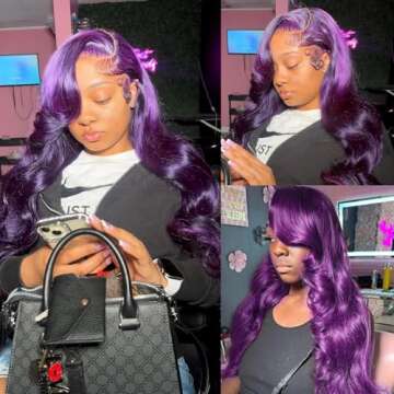 YMS Purple Lace Front Wigs Human Hair 200% Density Purple Human Hair Wigs for Women Body Wave 13x4 Transparent Lace Frontal Wigs Human Hair Pre Plucked 26 Inch Colored Gluless Wigs
