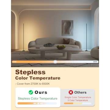 TACAHE Minimalist Corner Floor Lamp - 2700K-6500K Dimmable LED Night Light - Modern Standing Mood Lamp with Remote Control for Living Room, Bedroom - 57" 12W - Black - 1Pack