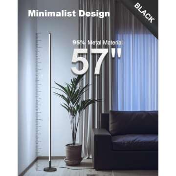 TACAHE Minimalist Corner Floor Lamp - 2700K-6500K Dimmable LED Night Light - Modern Standing Mood Lamp with Remote Control for Living Room, Bedroom - 57" 12W - Black - 1Pack