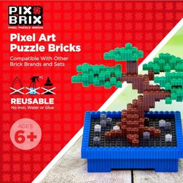 Pix Brix Pixel Art Puzzle Bricks Bucket – 1,500 Piece Pixel Art Kit with 10 Colors, Medium Palette...