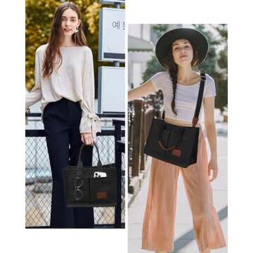 VOFANK Canvas Tote Bag for Women with Pockets Large Crossbody Bag Satchel Bag Handbag Everything Everyday Bag for Work Daily (Black, Medium)