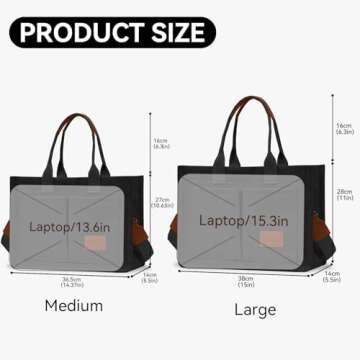 VOFANK Canvas Tote Bag for Women with Pockets Large Crossbody Bag Satchel Bag Handbag Everything Everyday Bag for Work Daily (Black, Medium)