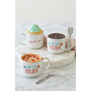Gemma's Mug Meals Mugs from Bigger Bolder Baking – Mug and Spork Set and Mug Meals Recipes – Microwave Safe for Making Mug Cakes, Mug Soup, Mug Pizza, Mug Brownies And More…