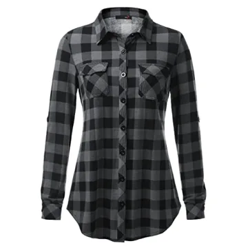 DJT Women's Stretchy Knit Plaid Long Sleeve Shirt