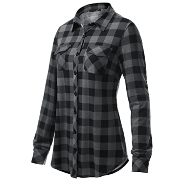 DJT Women's Stretchy Knit Plaid Long Sleeve Shirt