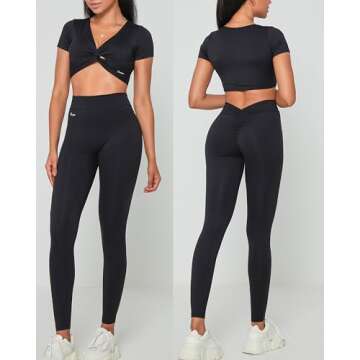 Danysu Women's V Cut Leggings for Women V-Back Scrunch Butt Leggings Soft High Waisted Booty Tights Workout Gym Yoga Pants Black 2XL