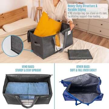 VENO 8 Pack Moving Bags, Comforter and Blanket Storage Bags for Closet, Moving Boxes, Boxes with Lids Alternative, College Dorm Packing Supplies, Foldable Heavy-Duty Tote with Window (Gray, 8 Pack)