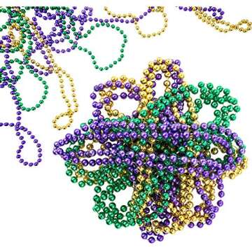 FAVONIR Mardi Gras Assorted Beaded Necklace 12 Pack Of Metallic Round Multi Colors Costume Necklace ...