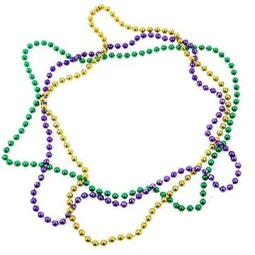 FAVONIR Mardi Gras Assorted Beaded Necklace 12 Pack Of Metallic Round Multi Colors Costume Necklace Accessory 33 Inch 7 mm– For Events And Party Favor Novelty