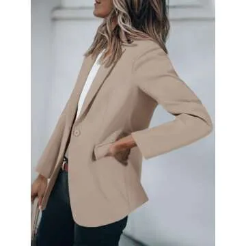 Cicy Bell Womens Casual Blazers Open Front Long Sleeve Work Office Suit Jackets Blazer Khaki