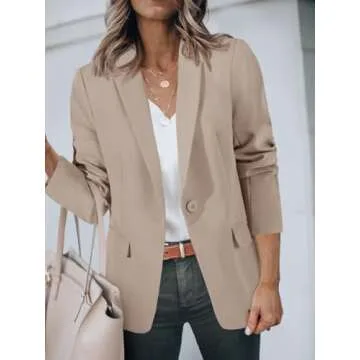 Cicy Bell Womens Casual Blazers Open Front Long Sleeve Work Office Suit Jackets Blazer Khaki
