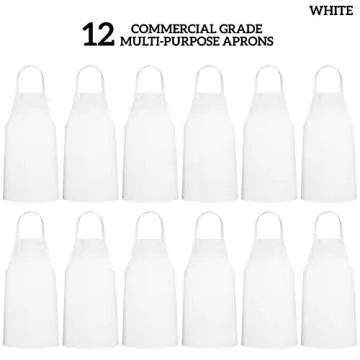 GREEN LIFESTYLE 12 Pack Bib Apron - Unisex White Aprons, Machine Washable Aprons for Men and Women, Kitchen Cooking BBQ Aprons Bulk (Pack of 12, No Pockets, White)