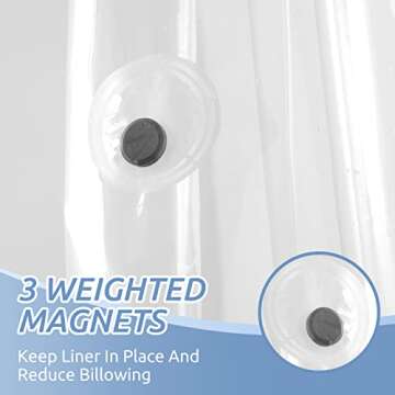 downluxe Set of 2 Waterproof Clear Shower Curtain Liner - PEVA Lightweight Plastic Shower Liner with 3 Magnets, Shower Curtains for Bathroom, 72" x 72", Clear
