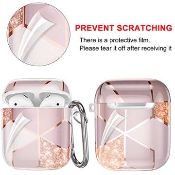 Hamile Case Cover for Apple Airpods 2 & 1, Cute 2-Peice Fadeless Shockproof Hard Case with Portable Keychain for Girls Women Men - Pink Geometric