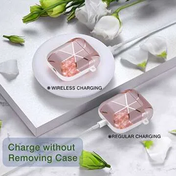 Hamile Case Cover for Apple Airpods 2 & 1, Cute 2-Peice Fadeless Shockproof Hard Case with Portable Keychain for Girls Women Men - Pink Geometric