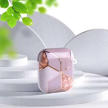 Hamile Case Cover for Apple Airpods 2 & 1, Cute 2-Peice Fadeless Shockproof Hard Case with Portable Keychain for Girls Women Men - Pink Geometric