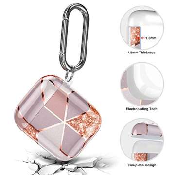 Hamile Case Cover for Apple Airpods 2 & 1, Cute 2-Peice Fadeless Shockproof Hard Case with Portable Keychain for Girls Women Men - Pink Geometric