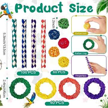 Hiboom 200 Pcs Bird Toys with 100 Finger Traps 60 Rattan Balls Parrot Wicker Balls and 40 Bird Vine ...