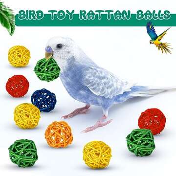 Hiboom 200 Pcs Bird Toys with 100 Finger Traps 60 Rattan Balls Parrot Wicker Balls and 40 Bird Vine Rings, Cockatiel Toys Parakeet Chewing Toys Pet Cage Toys for Budgies, Cockatoos, Parakeets