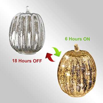 Mercury Glass Pumpkin Light with Timer for Halloween Pumpkin Decorations Fall and Thanksgiving Decor, Sliver,7.5 inches