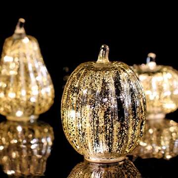 Mercury Glass Pumpkin Light with Timer for Halloween Pumpkin Decorations Fall and Thanksgiving Decor, Sliver,7.5 inches