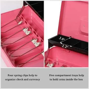 Jssmst Large Cash Box with Lock - Pink Money Storage Box