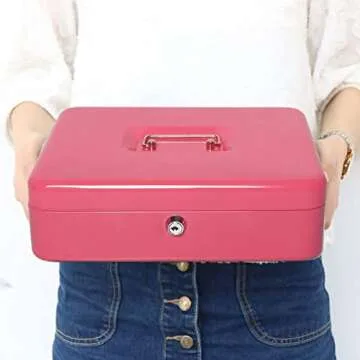 Jssmst Large Cash Box with Lock - Pink Money Storage Box