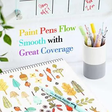 Trandpter Paint Pens, Acrylic Paint Markers for Rock Painting, 24 Colors Fine Tip Acrylic Marker Pen for Halloween Pumpkin Painting, Kids Adults Card Making, Ceramic, Wood, Canvas