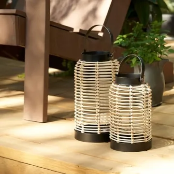 Natural Rattan Boho Lanterns - Handcrafted Decor to Enhance Every Corner of Your Home - Modern Farmhouse Beauty Perfect for Any Living Room, Indoor Coffee Table or Kitchen Dining Table