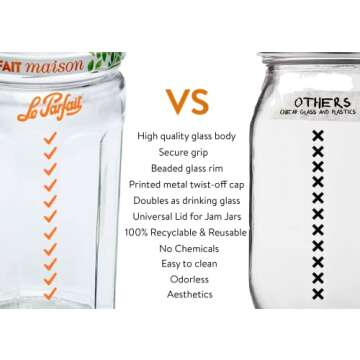 Le Parfait Jam Jars | 11oz (Pack of 6) 324ml Clear Canning Jars w/Home Made Airtight Metal Lid | Stu...